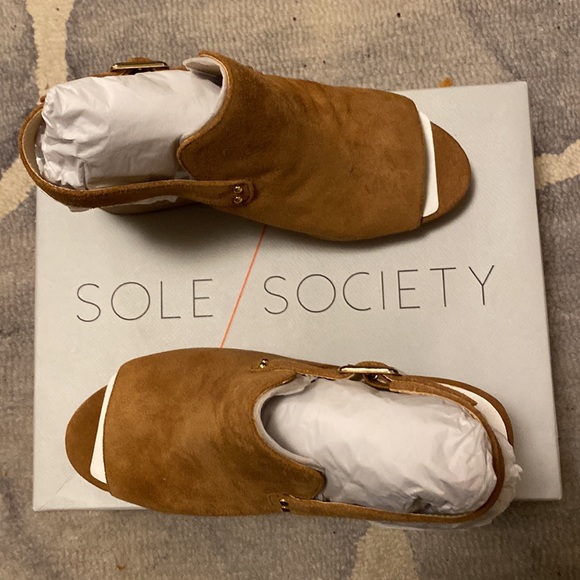 Sole Society New In Box So-Ceiliah Cinnamon Cow Split Suede 8.5.M Wedge Heels - Picture 3 of 6